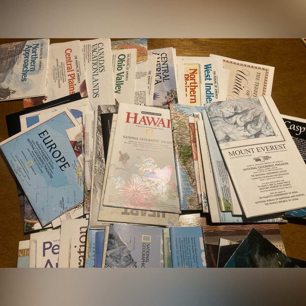 58 National Geographic Magazine Maps and Inserts + Slip Cover Cases Slipcase